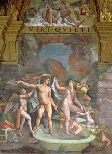 火星と金星の入浴、1528年のサラディアモーレエプシケのキューピッドとプッティの支援 作： Giulio Romano